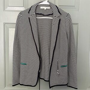 Veronica Beard Black, White‎ and Green Horizontal Striped Chevron Blazer